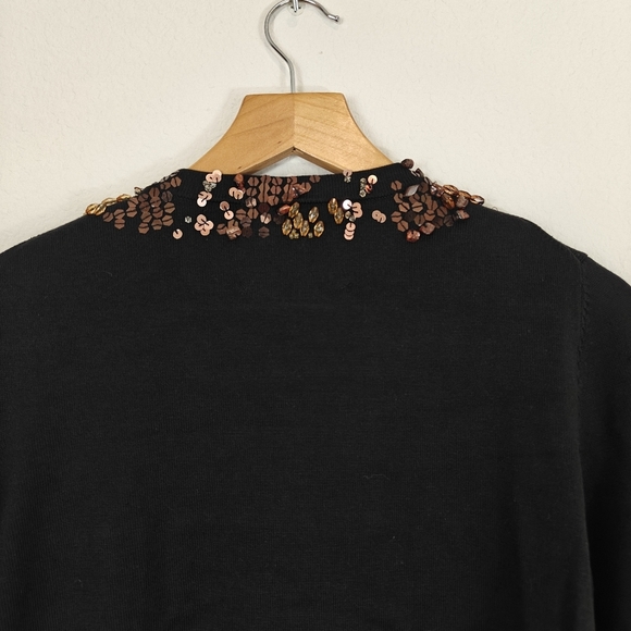Michael Simon Black Sweater Cartigan Brown beaded V-neck 3/4 Sleeve Silk Blend S - Picture 12 of 12